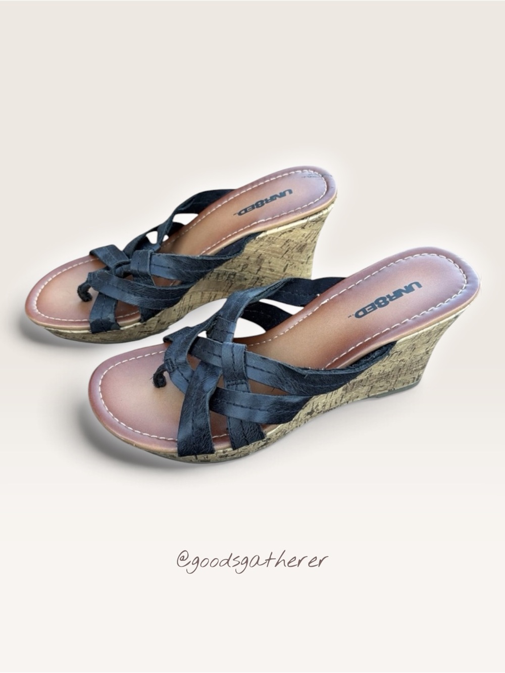 UNR8ED Black Strappy Cork Wedge Sandals Platform Slip On